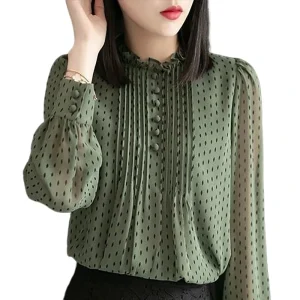 Women Polka Dot Chiffon Blouse