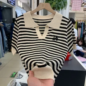 Women Striped Polo Top