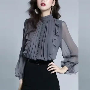 Ladies Chiffon Long Sleeve Blouse