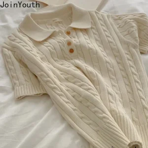 Knit Turndown Collar Casual Pullover