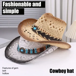 Hollow Design Travel Sun Hat with Gemstones
